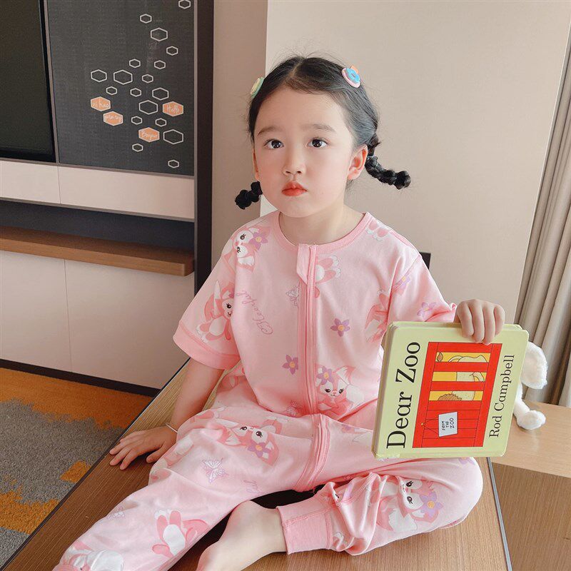 夏季儿童睡衣连身女童夏天女孩男童男孩短袖a类全棉纯棉睡袍无痕