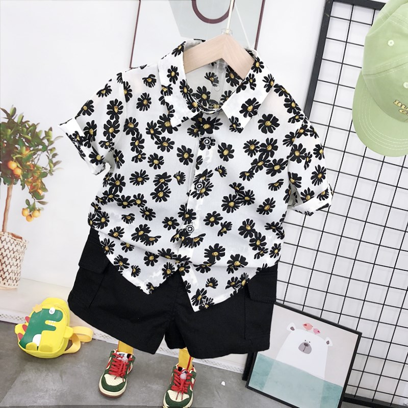 男童衬衫儿童短袖衬衣休闲夏威夷度假风宝宝百搭宽松夏季衬衫套装