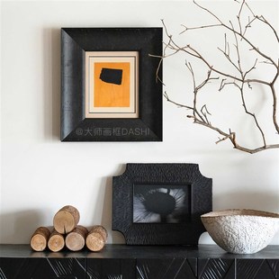 实木画框定制做旧相框黑色侘寂油画外框装裱版画大师复古镜框美式