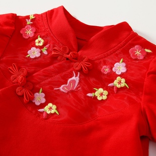 周岁礼服女宝夏季中式套装宝宝满月服红色唐装百天婴儿百岁岁衣服