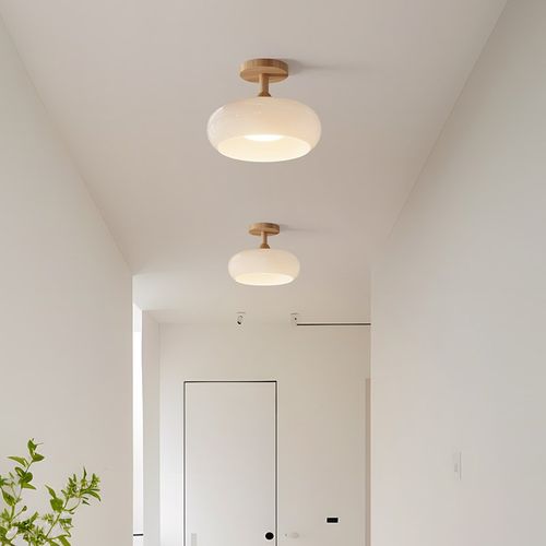 北欧吸顶灯过道阳台灯玄关衣帽间储存室简约实木包豪斯中古奶油风