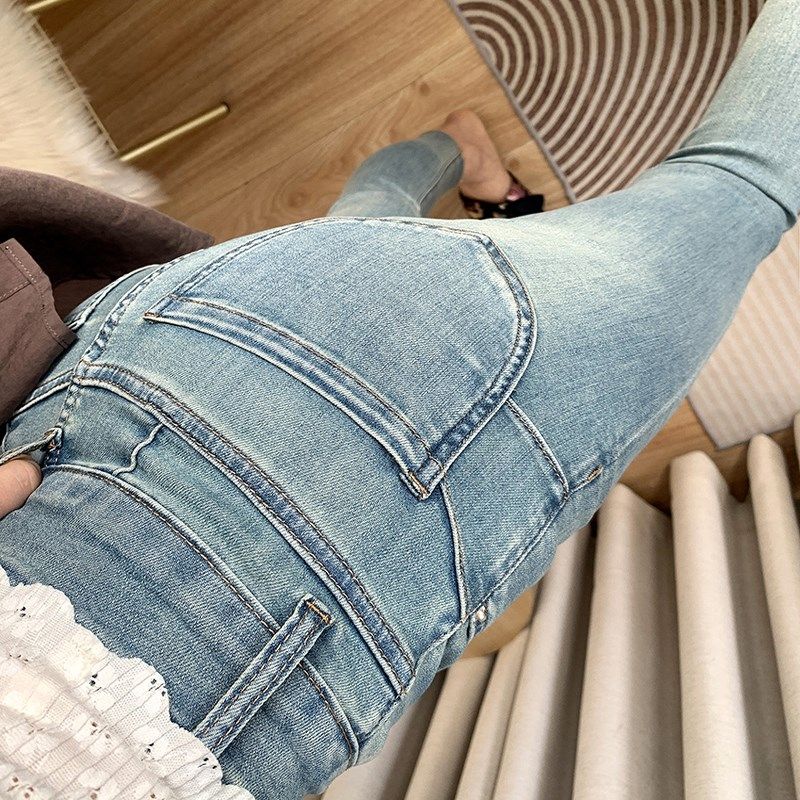 夏季薄款~蜜桃臀神裤~浅蓝色高腰牛仔裤女修身显瘦弹力九分铅笔裤,女装/女士精品,牛仔裤,淘宝优惠券,粉丝福利购,淘宝优惠卷