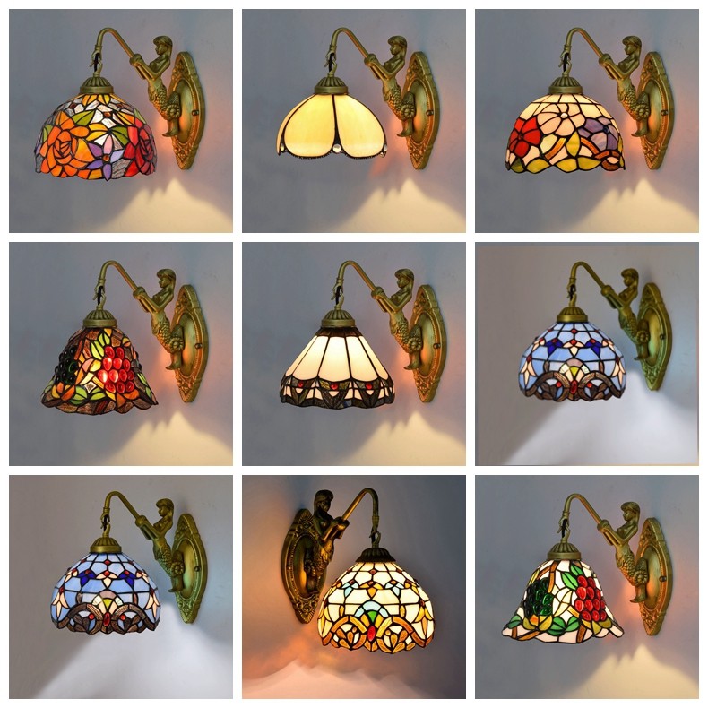 欧式地中海过道酒吧走廊阳台床头墙灯法式彩色玻璃琉璃楼梯灯壁灯