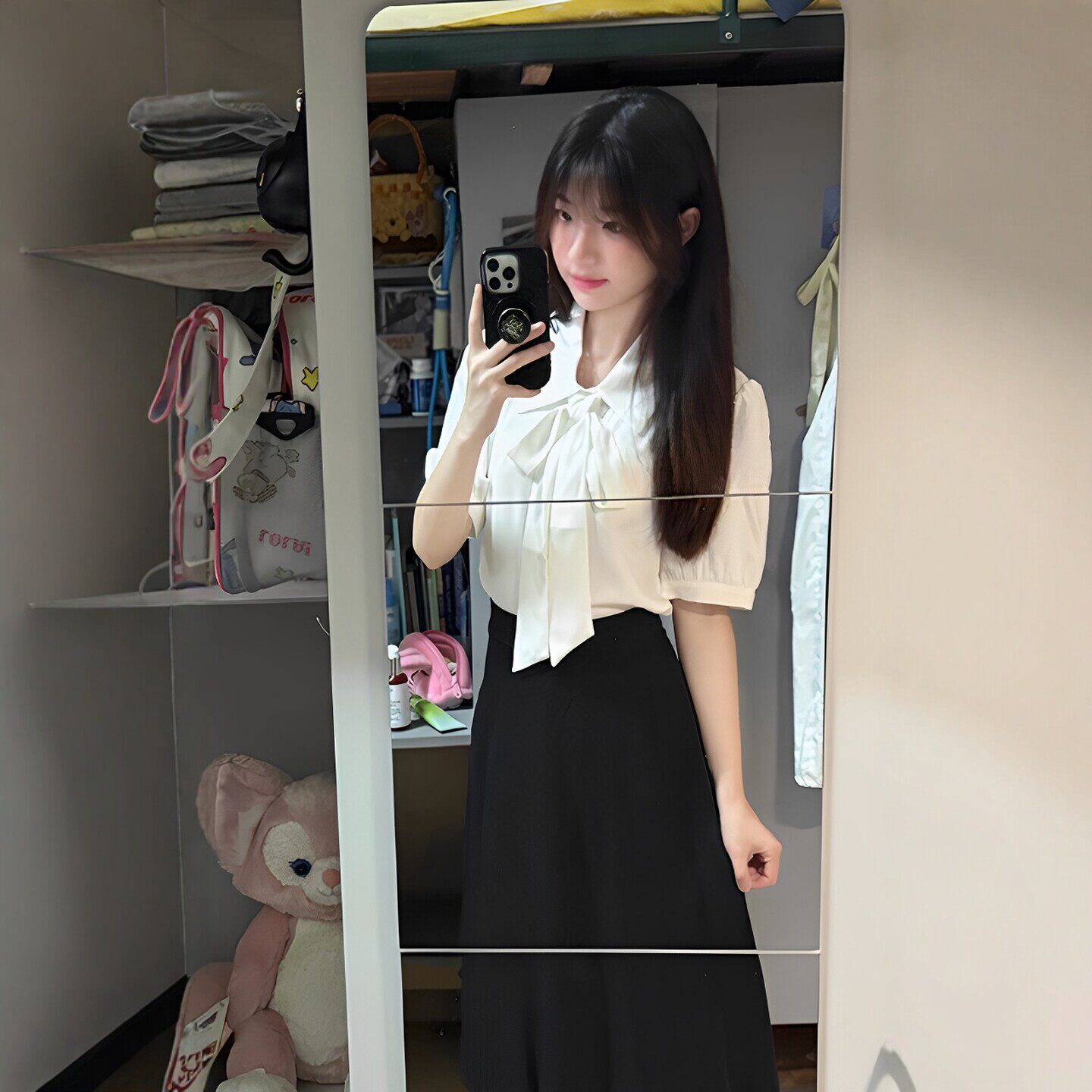 白色衬衫女短袖夏通勤职业正装面试套装教资答辩穿搭气质飘带上衣