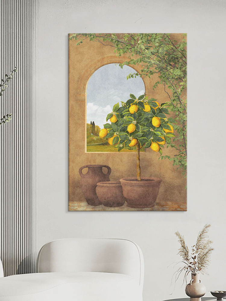 小众艺术纯手绘油画欧式复古客厅餐厅装饰画柠檬树玄关挂画竖版画图片