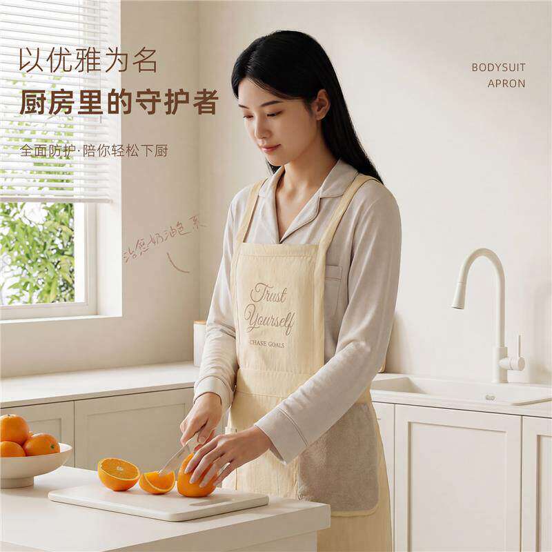 塔丝隆防水透气围裙时尚家用厨房做饭防油防污可擦手大口袋围腰