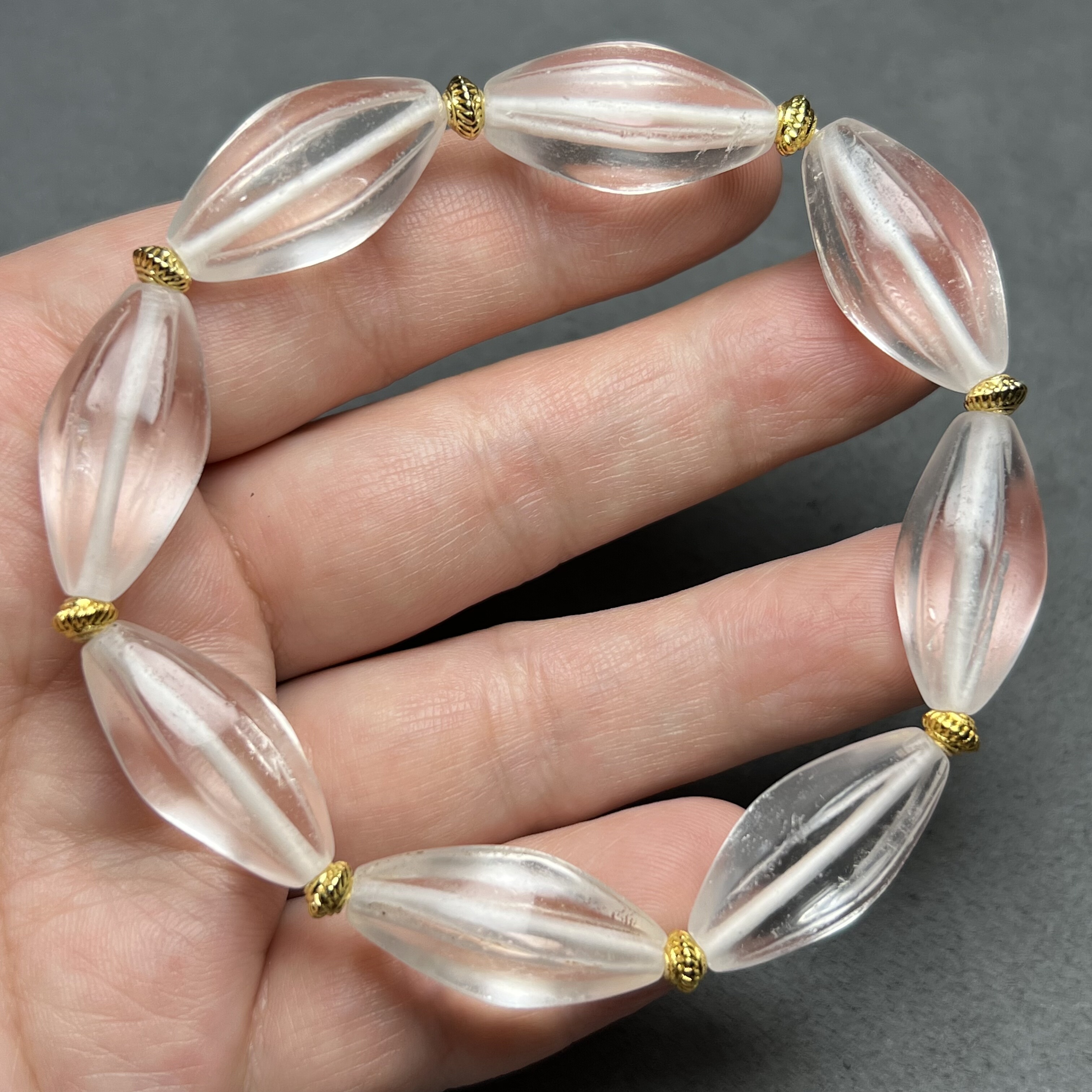 天然尼泊尔老水晶白水晶枣核珠手链古董水晶珠宝高古老水晶珠手链