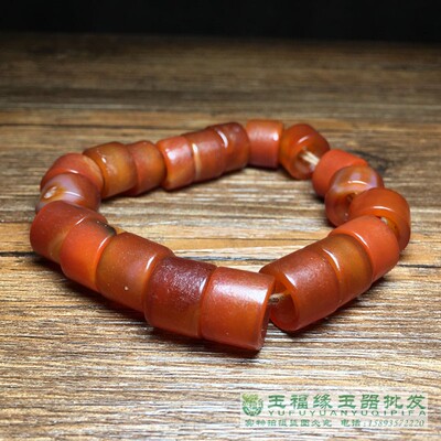辽金老玛瑙风化红玛瑙桶珠手串大孔车轮珠手持算盘珠项链文玩配饰