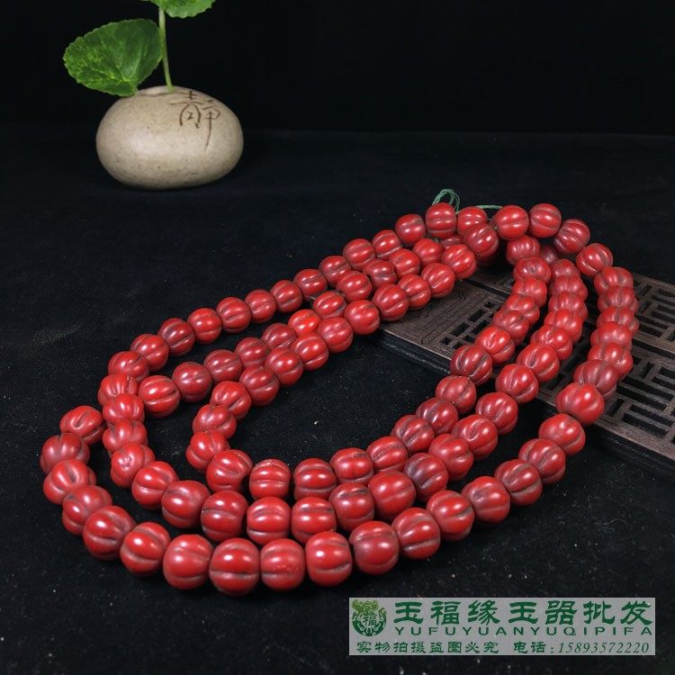 仿古尼泊尔老琉璃南瓜珠红色琉璃珠diy珠子散珠108佛珠材料配饰