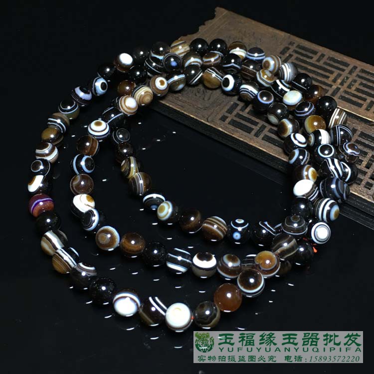 天眼缠丝玛瑙108颗手串带眼睛玛瑙玉髓圆珠项链佛珠手链老玛瑙