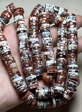 古玩老玛瑙珠子鸡骨白钙化算盘珠隔片手串项链配珠西亚老玛瑙珠串