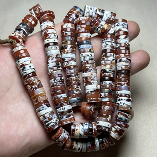 古玩老玛瑙珠子鸡骨白钙化算盘珠隔片手串项链配珠西亚老玛瑙珠串