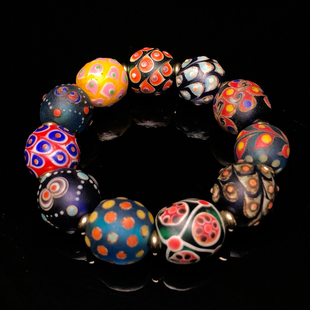 尼泊尔多彩包浆凤尾琉璃老型圆珠千佛眼串包浆手链男女款文玩琉璃