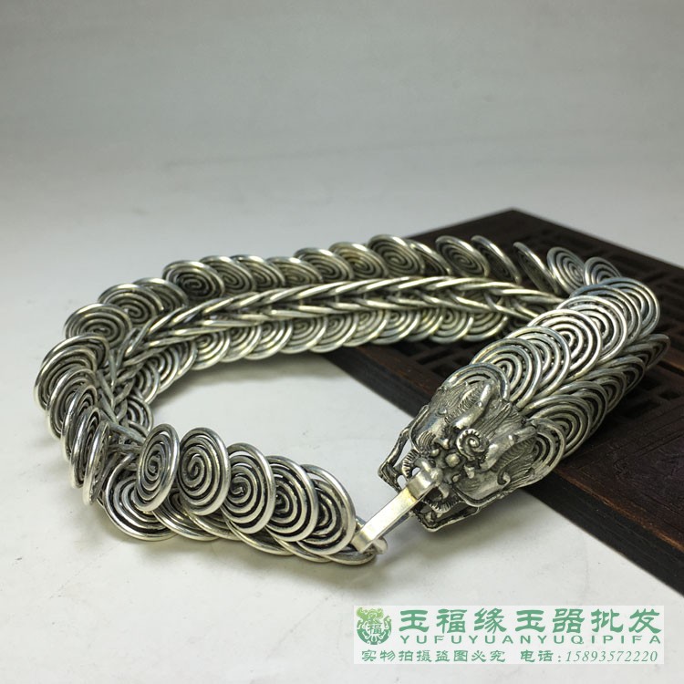 古玩时尚金钱鳞片身龙潮男银饰