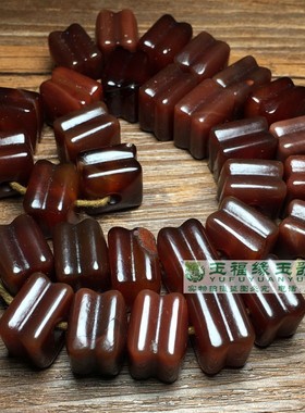 方型老玛瑙酒红色面包珠辽金橘皮纹玉髓古董收藏玉石项链配饰老珠