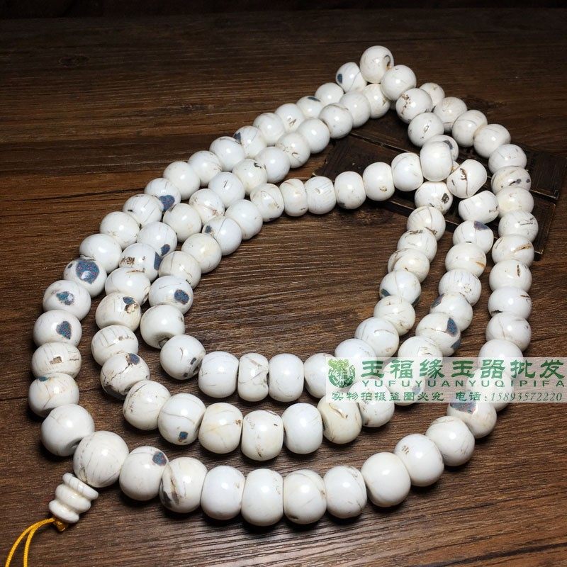 尼泊尔进口老货法螺贝壳镶嵌碎松石108算盘珠藏式镶嵌老贝壳海螺