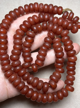 西亚回流橘皮纹老玛瑙民俗古法老气风化包浆108颗红色老玛瑙项链