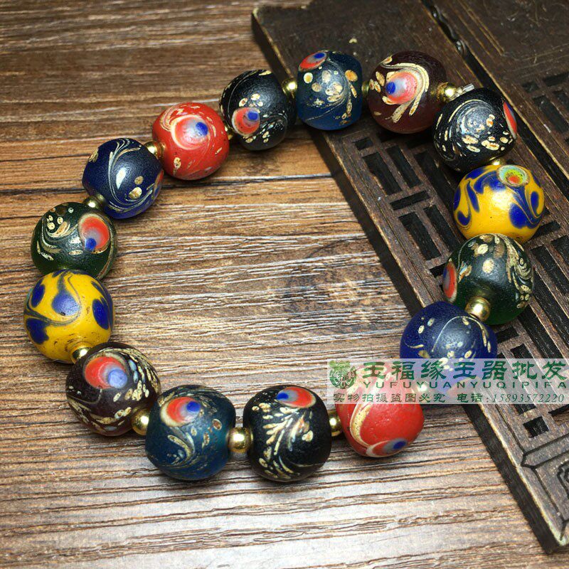 尼泊尔多彩包浆凤尾琉璃老型算盘珠串手链男女款文玩琉璃饰散珠