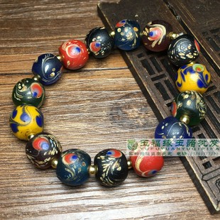 尼泊尔多彩包浆凤尾琉璃老型算盘珠串手链男女款文玩琉璃饰散珠