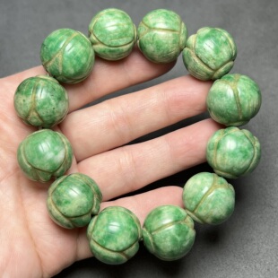 古玩仿古翡翠珠子手工莲花干青手串大孔道老珠子巴山翠玉石手链