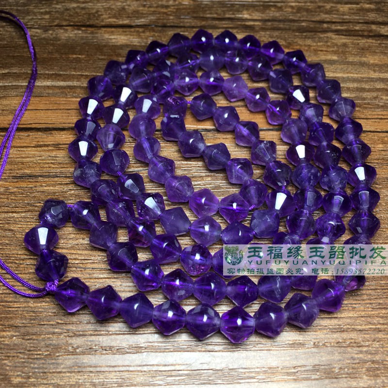 古玩天然老紫水晶珠爆闪切面八棱飞碟珠古珠念珠毛衣链项链108颗