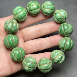 古玩仿古翡翠珠子手链瓜珠干青手串大孔道老珠子巴山翠玉石手链