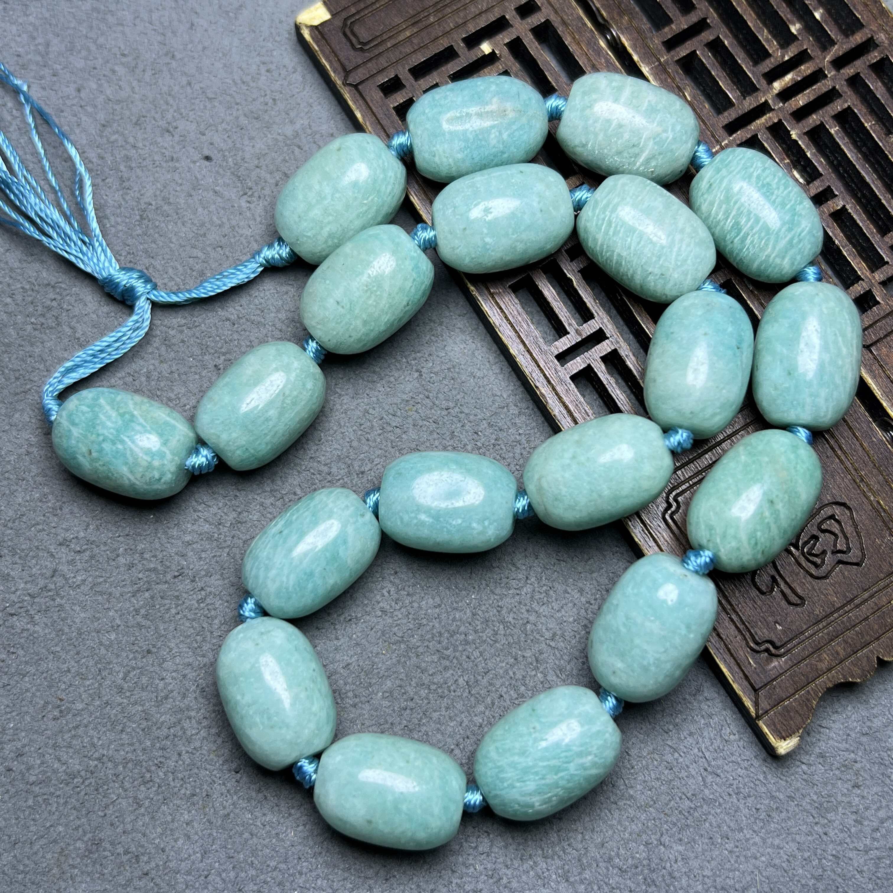天河石古玩老包浆天然天河石天河石桶珠半成品Diy项链手链配珠