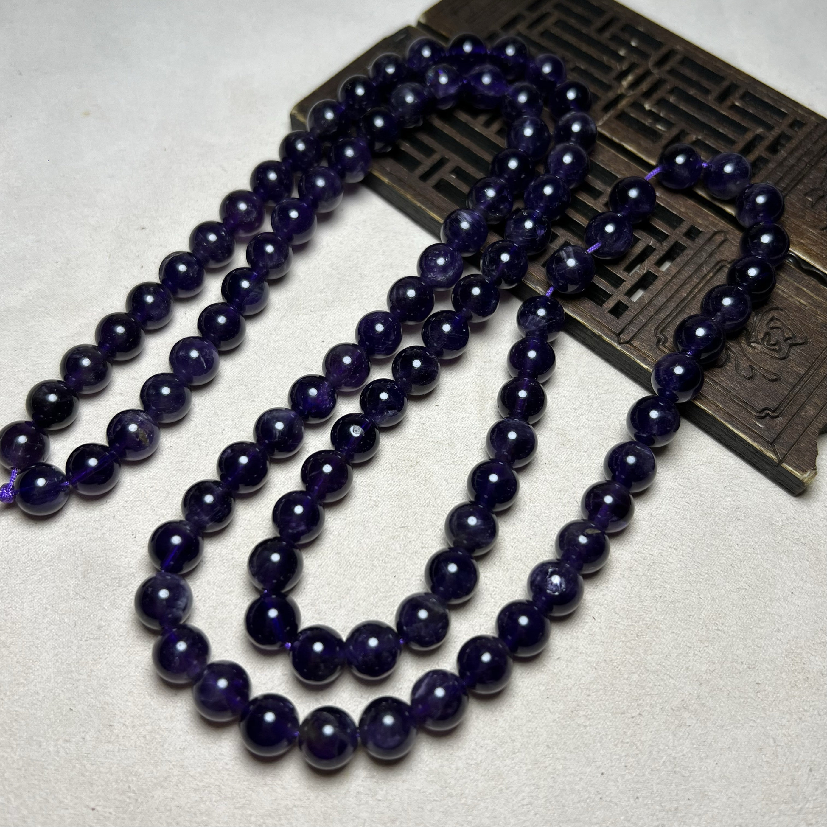 天然乌拉圭紫水晶珠手串项链佛珠文玩配饰老紫水晶8圆珠念珠项链