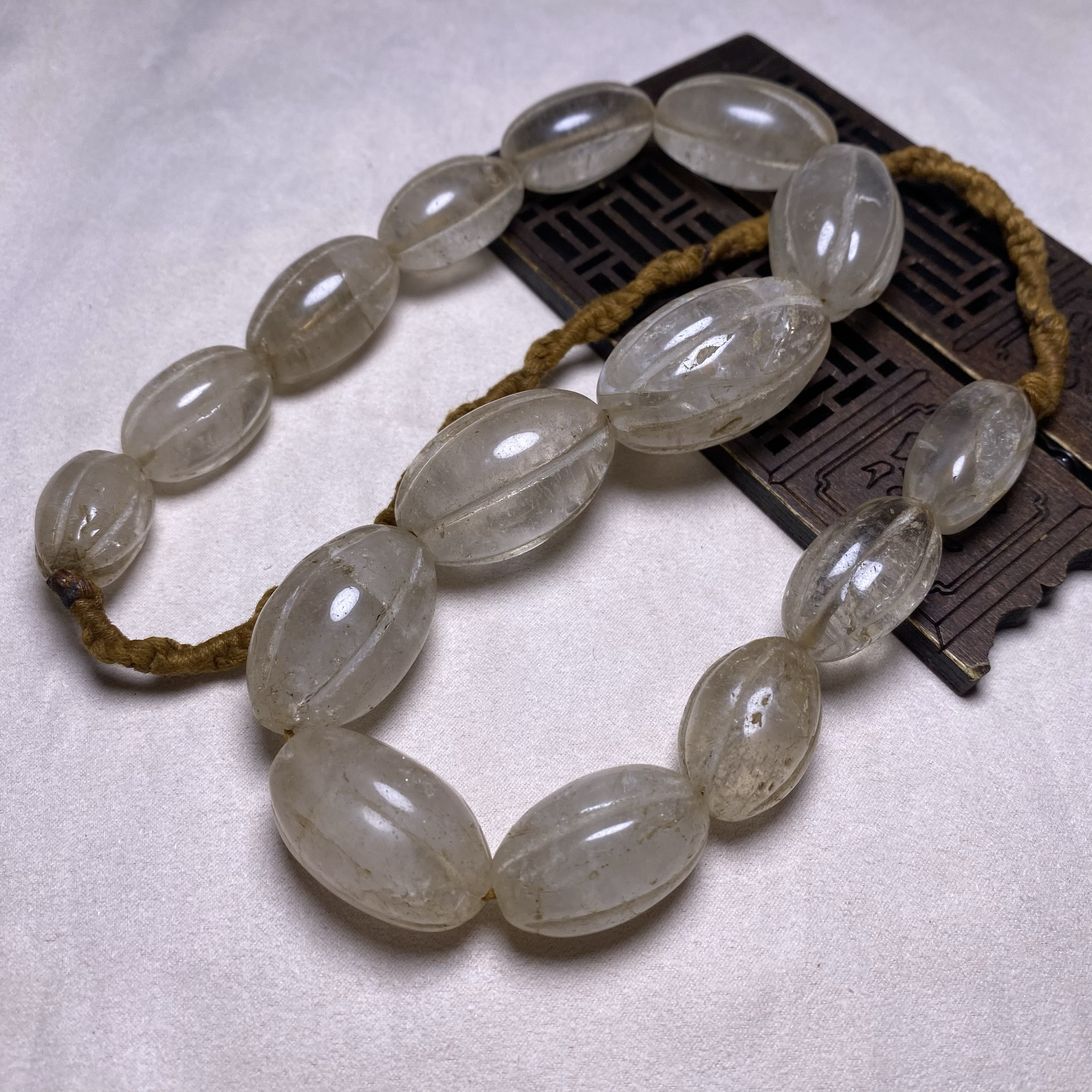 古玩饰品配件散珠尼泊尔老瓜珠西亚老水晶长南瓜纹罗汉水晶项链