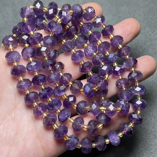尼泊尔老水晶天然紫水晶切面散珠子手链项链耳环吊坠diy饰品材料