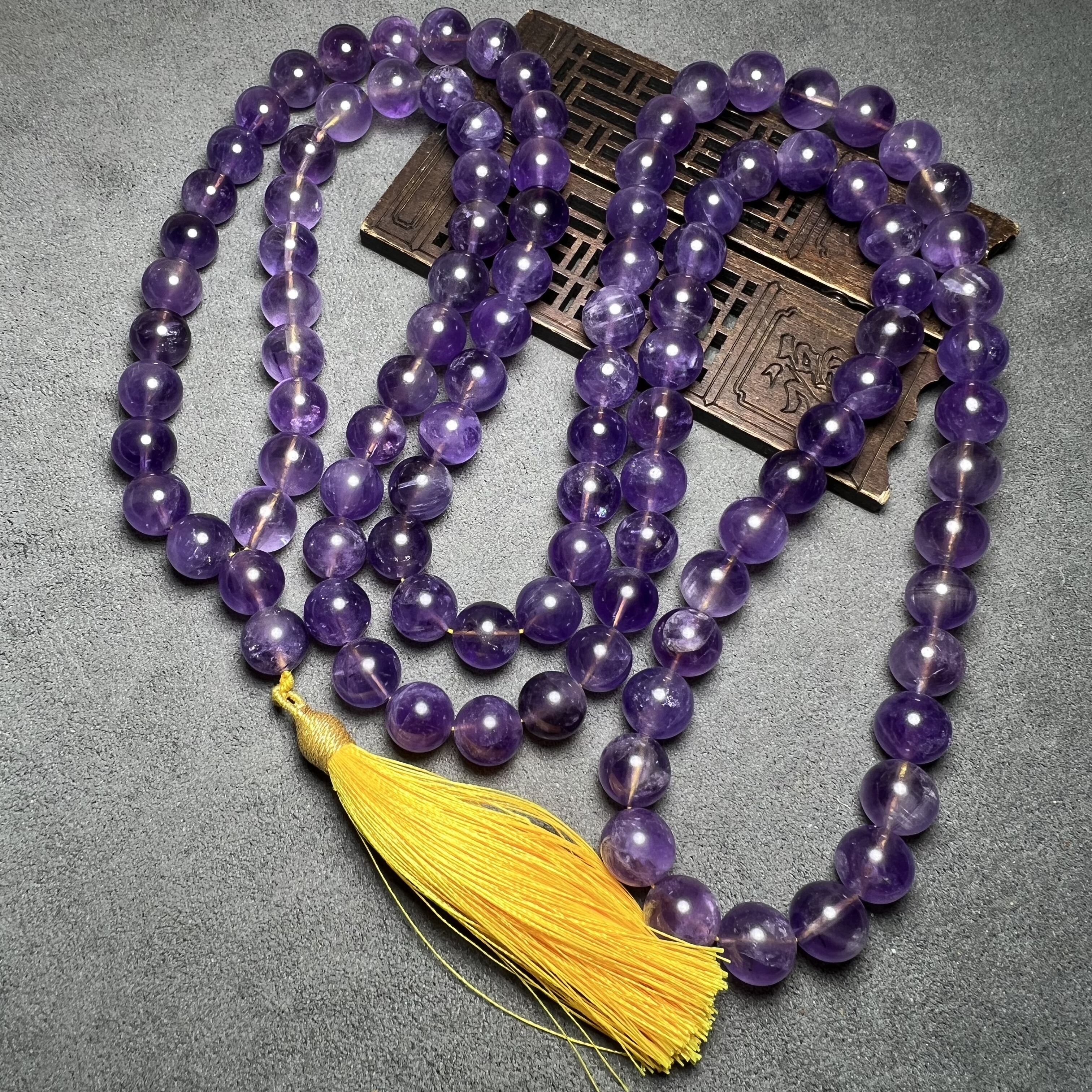 古玩收藏天然老紫水晶浅紫佛珠手链108颗乌拉圭原矿念珠多圈手串