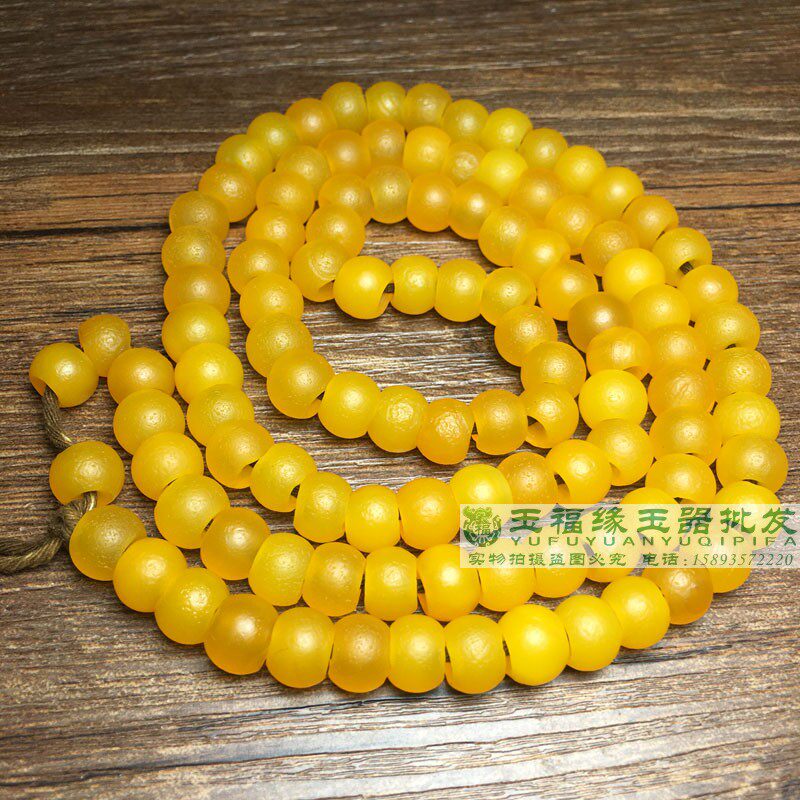 天然鸡油黄西周玛瑙风化桶片珠项链108颗佛珠念珠挂件算盘珠配饰