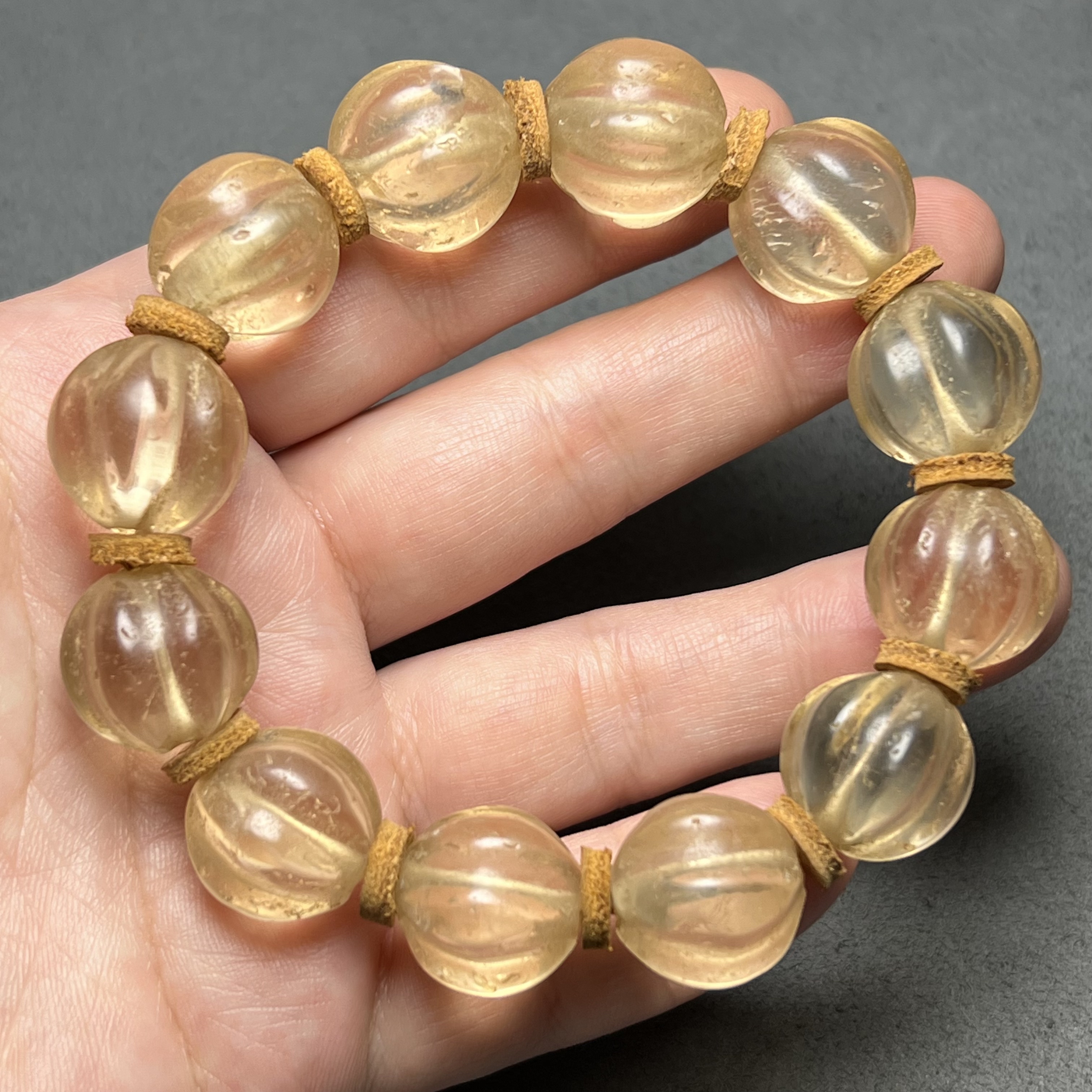 天然尼泊尔老白水晶南瓜珠老料白水晶南瓜纹瓜珠串手链项链配珠