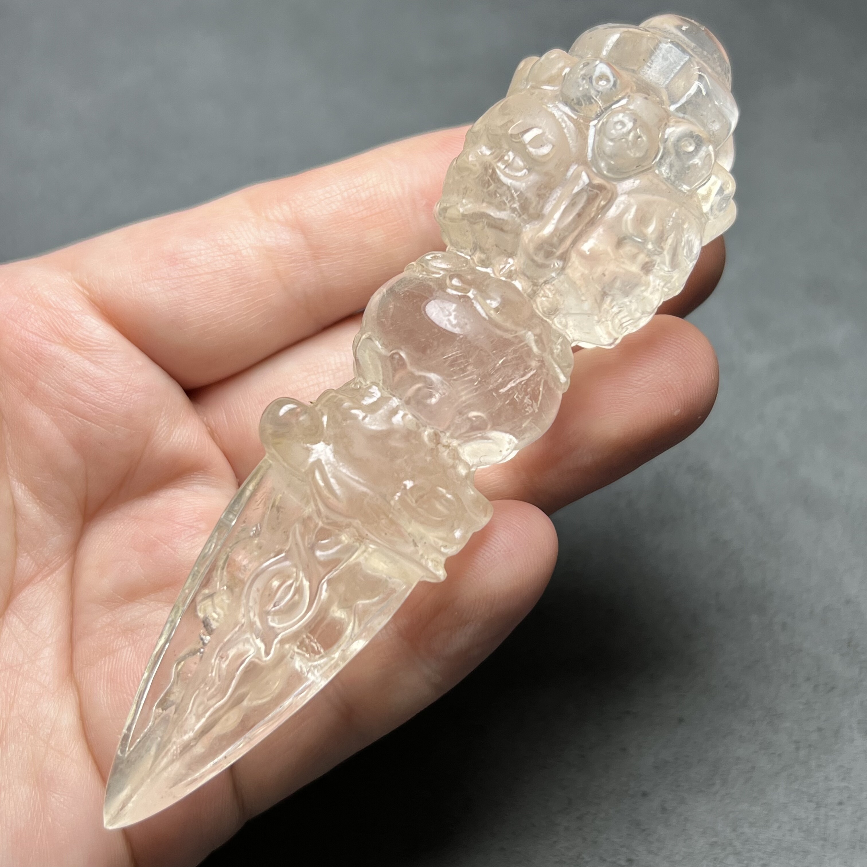 古玩收藏回流老料水晶密宗法器大号三面大黑天金刚降魔杵金刚撅