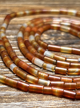 尼泊尔油光老玛瑙渐变色管珠项链老珠细管子手串配珠散珠文玩配饰