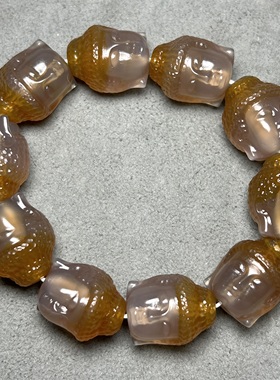 古玩老玛瑙手雕刻老料释迦摩尼佛手链玛瑙佛头手串佛珠念珠手持