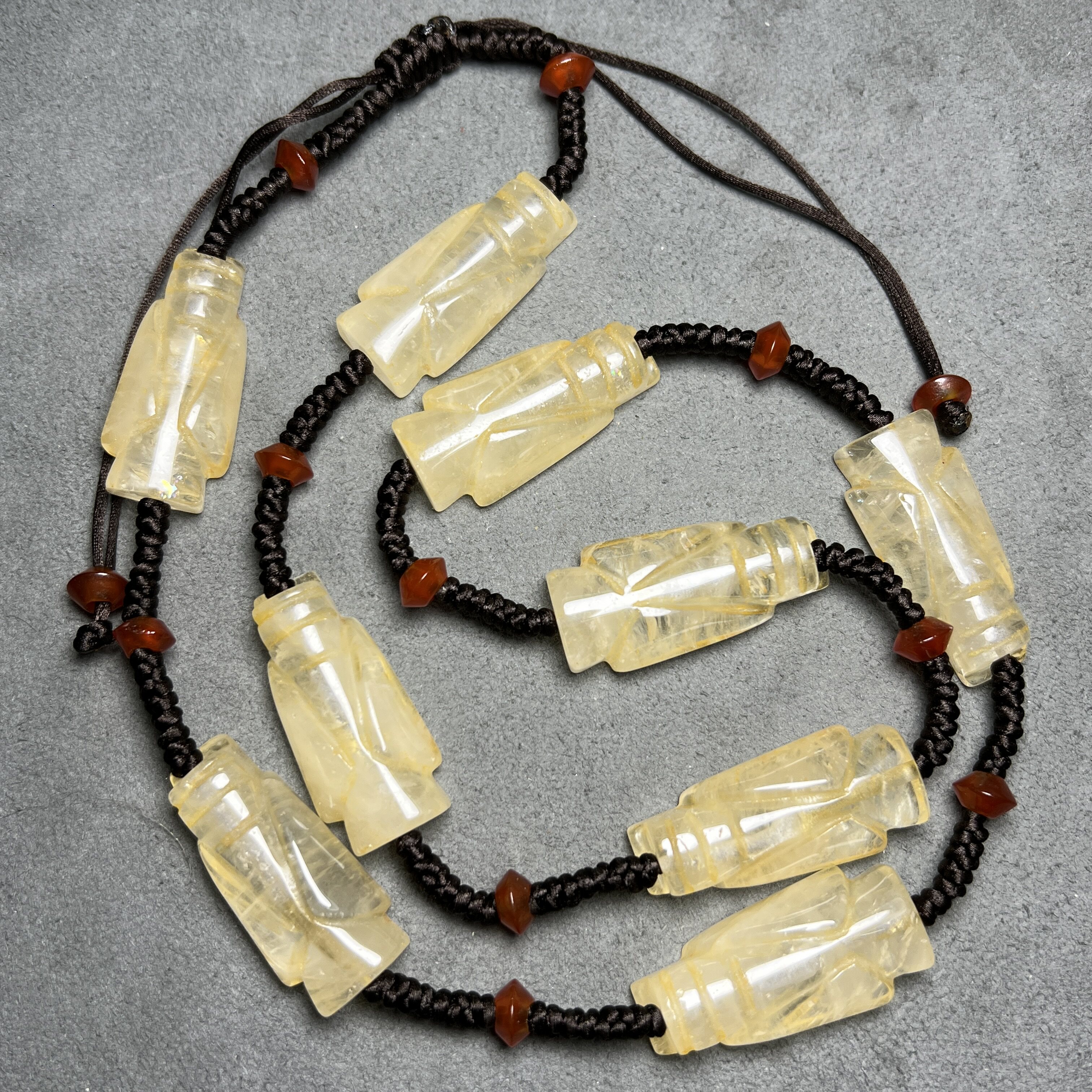 古玩老玉珠子天然水晶多棱珠白水晶勒子翁仲水晶长管多宝项链配珠