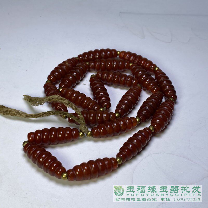 老矿仿辽高油包浆老化蚕丝玛瑙珠项链玉石红玉髓勒子螺纹西亚配珠