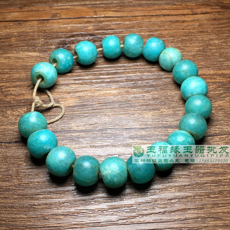 古玩仿老玉石包浆老天河石算盘珠大孔高古蓝珠子天河石手链配珠串