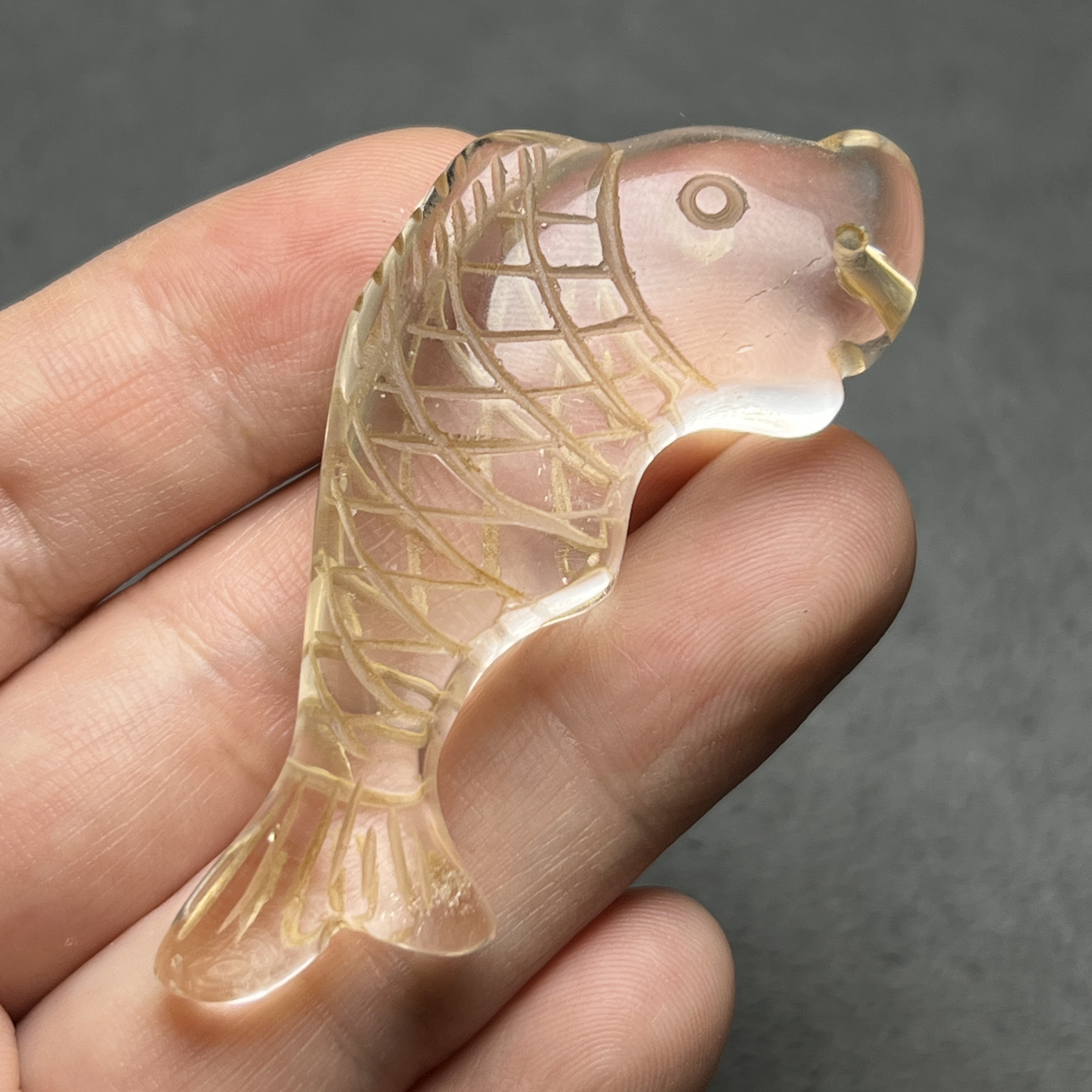 古玩收藏天然老料白水晶鱼吊坠冰透白水晶文昌金鱼金玉满堂挂件