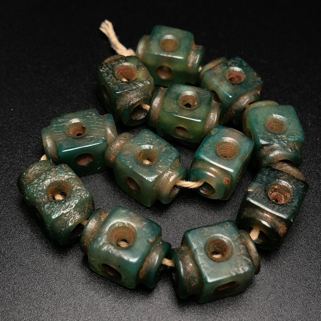 辽金老橘皮纹绿玛瑙镂空透雕路路通串民族风手链隔珠饰品文玩配饰