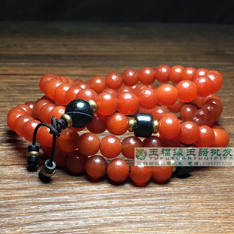 西周酒红老玛瑙手链佛珠108念珠串西玛珠玉器收藏风化老珠子配饰