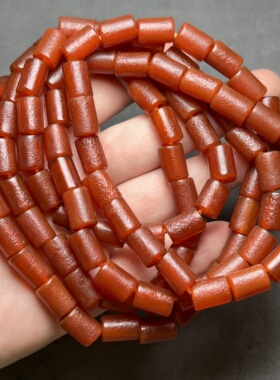 古玩包浆老珠子天然红色老玛瑙玛瑙大孔长管珠串手工老玛瑙管珠串