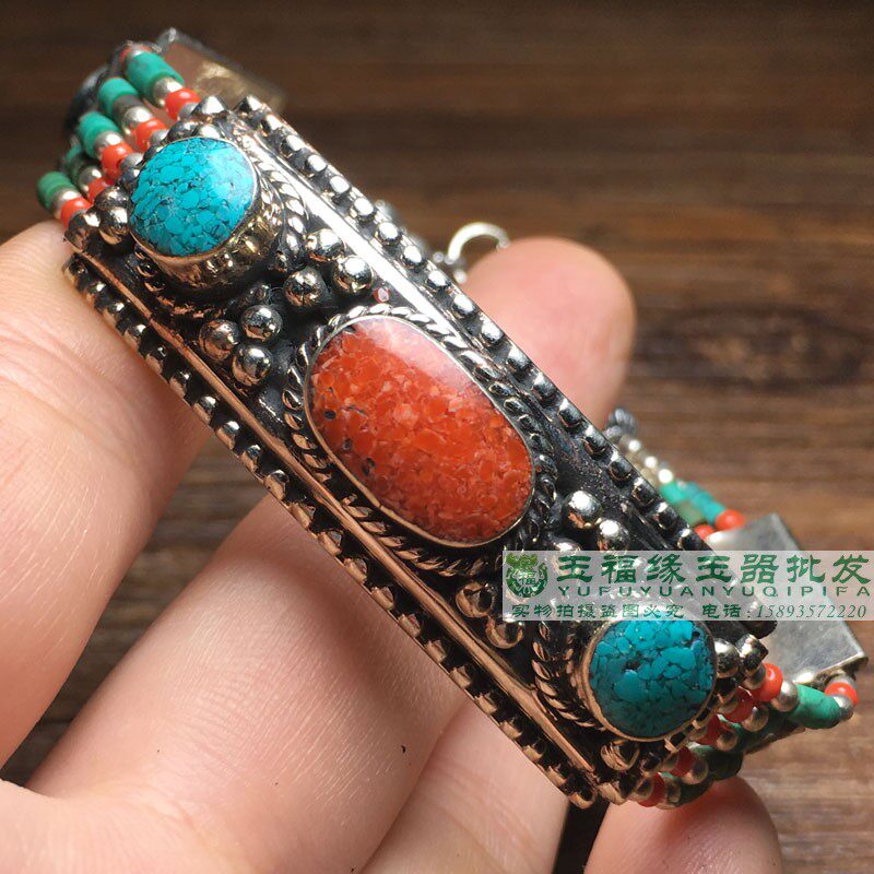 手链饰品配饰手工镶嵌藏银民族风复古时尚个性西藏尼泊尔饰品包邮