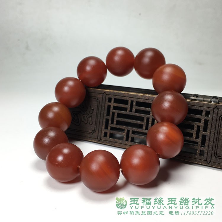 天然红磨砂款玛瑙手链直径20mm男款大珠手串亚光手链正品a货保真