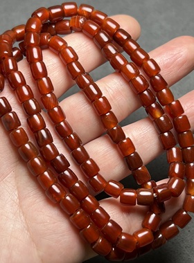 西亚老珠子满色红色大孔直切108老玛瑙桶珠项链手串手链佛珠配珠