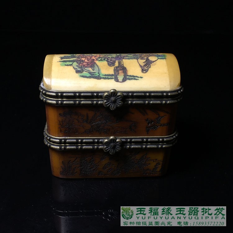 古玩杂项收藏仿古首饰盒子胭脂盒脂粉盒首饰盒子古代骨雕胭脂盒