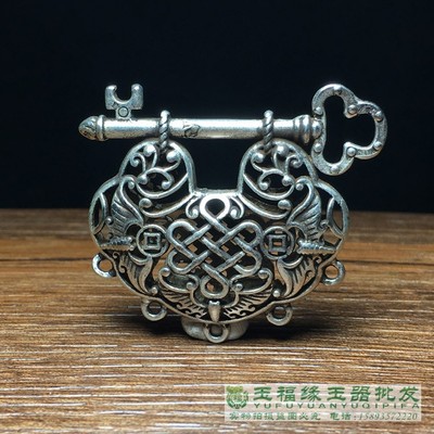 古玩苗银汉服旗袍项链吊坠长命锁