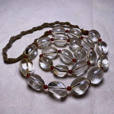 古玩天然老白水晶随形原石复古毛衣链随形项链不规则文玩项链配饰