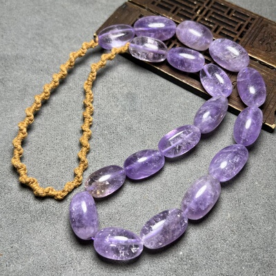 天然薰衣草紫水晶随形项链尼泊尔喜马拉雅紫水晶长形原石复古项链